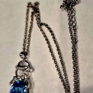 Source Unknown Silver Necklace with Blue Pendant